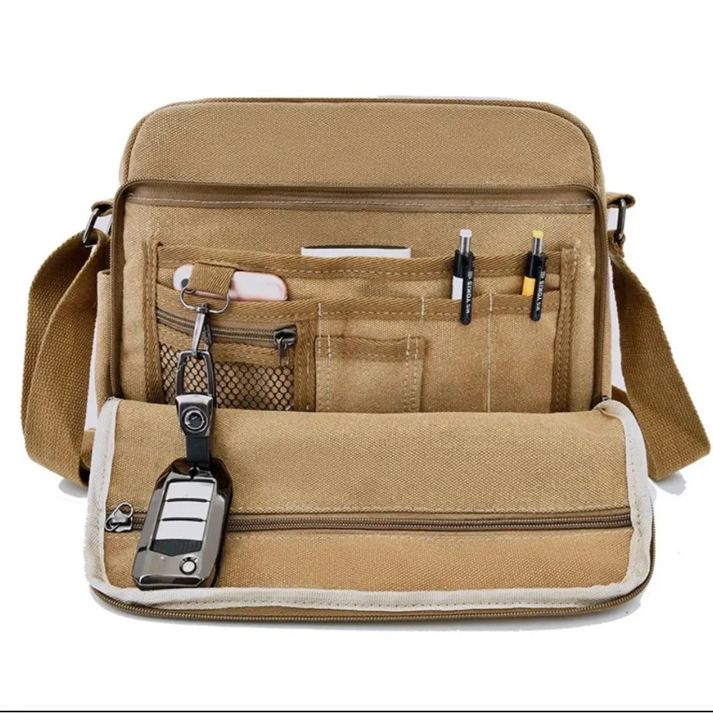 Men’s Coffee Canvas Crossbody Student Messenger Bag